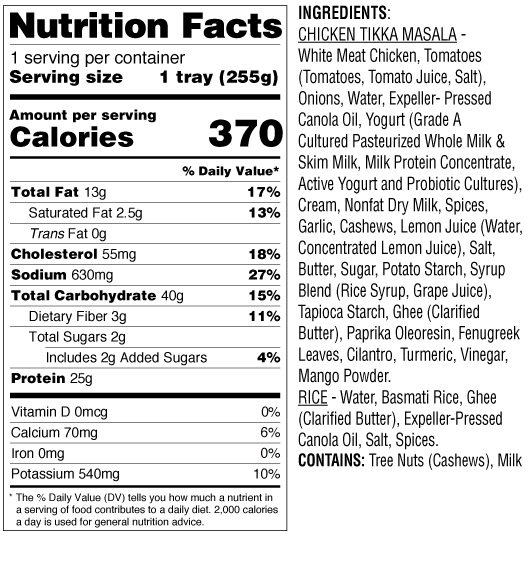 Chicken Tikka Masala - Nutrition Facts